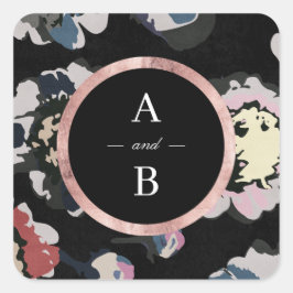 Matig klassiek zwart abstract bloemmonogram vierkante sticker
