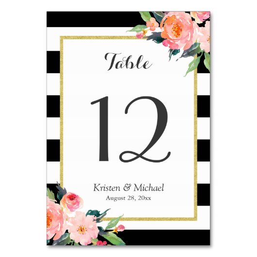 Matig klassy Stripes Floral Wedding Table Number Kaart (Achterkant)