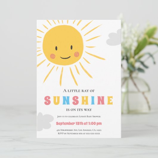 Matig kleurig zonnestraal neutraal Baby shower Kaart (Staand voorkant)