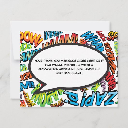 Matig kleurrijk Comic Book Speech Bubble Message Bedankkaart (Achterkant)