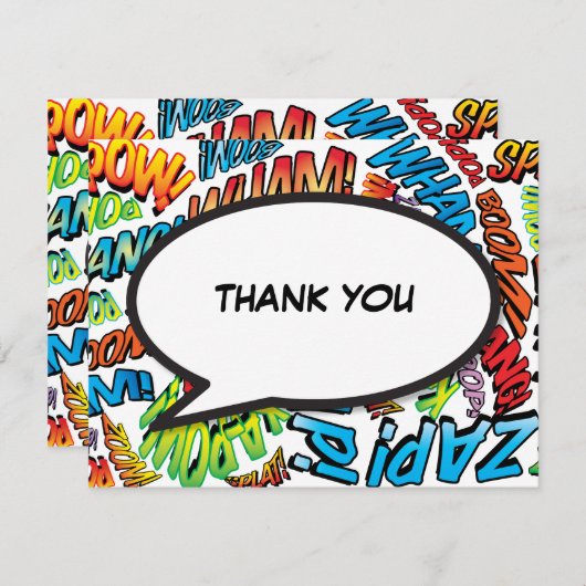 Matig kleurrijk Comic Book Speech Bubble Message Bedankkaart (Voorkant / Achterkant)