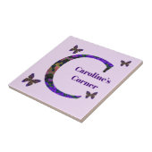 Matig kleurrijk Letter C Butterflies Monogram Tegeltje (Zijkant)