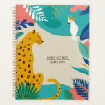 Matig kleurrijke Oerwoud Leopard Naam Planner<br><div class="desc">Dit moderne, stijlvolle notitieboek van de planoloog is voorzien van een handgetrokken luipaard en vogel ( cockatiel ), samen met oerwouden bladeren en willekeurige artistieke vormen. De achterkant van het boek bevat een coördinatiepatroon van tropische bladeren. Het kleurenschema bestaat uit lichttan, aqua/blauwgroen, blauw, koraal, wit, groen, roze en gouden geel....</div>