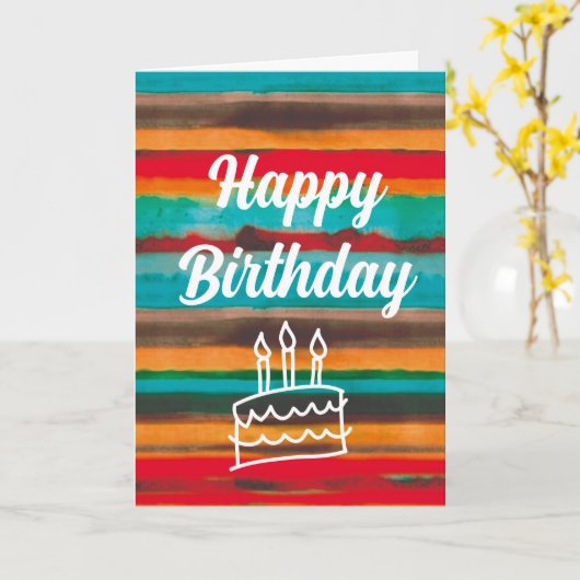 Matig kleurrijke Waterverf Stripes Cake Kaart (Gele Bloem)