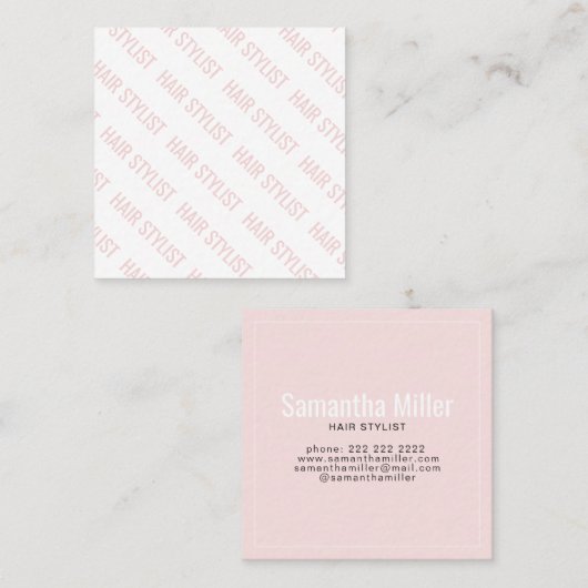 Matig kniproze herhalend tekstpatroonhaar vierkante visitekaartje (Voorkant / Achterkant)