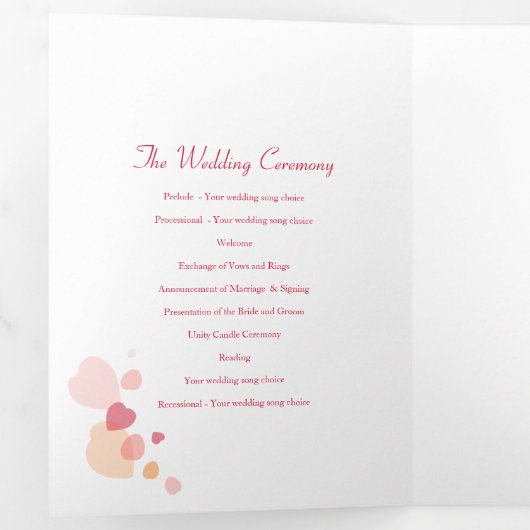 Matig koraal rood confetti bloembladen Weddenschap Drieluik Programma (Binnenzijde eerst)