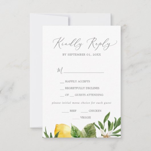 Matig Lemon Garden Menu Keuze RSVP-kaart (Voorkant)
