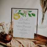 Matig Lemon Garden Wedding Drink Menu Sign Poster<br><div class="desc">Dit moderne menu voor de drink van de citroentuin is perfect voor een lente- of zomerbruiloft. Het rustige mediterrane ontwerp is voorzien van heldere en mooie waterverf citroenen met witte bloemen uit de bohemen en elegante groene bladeren.</div>