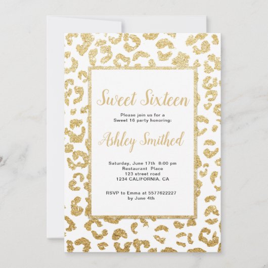 Matig leopard-patroon voor goudglitter Sweet 16 Kaart (Voorkant)