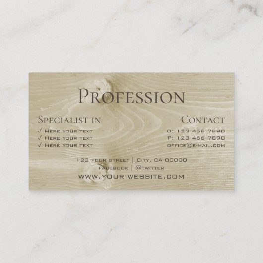 Matig licht bruine houten planken Houtkorrel Visitekaartje (Achterkant)