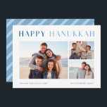 Matig licht | Elegant Hanukkah Foto Collage Holi Feestdagenkaart<br><div class="desc">Share Hanukkah wenst met deze eenvoudige en elegante fotocollage kaarten,  met drie van uw favoriete foto's die in het centrum worden gericht. "Happy Hanukkah" staat bovenaan in de chic en de modern letterschrift,  met een aangepast bericht en je familienaam onderaan.</div>