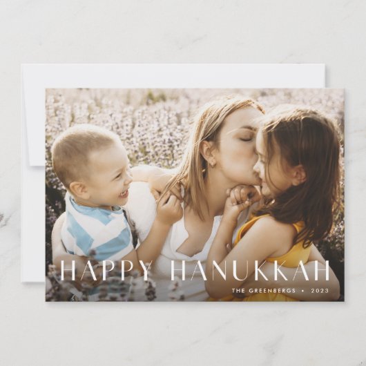 Matig licht | Elegant Single Photo Hanukkah Feestdagenkaart (Voorkant)
