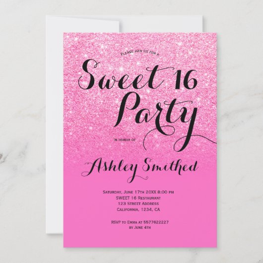Matig licht roze glitter ombre Sweet 16 Kaart (Voorkant)