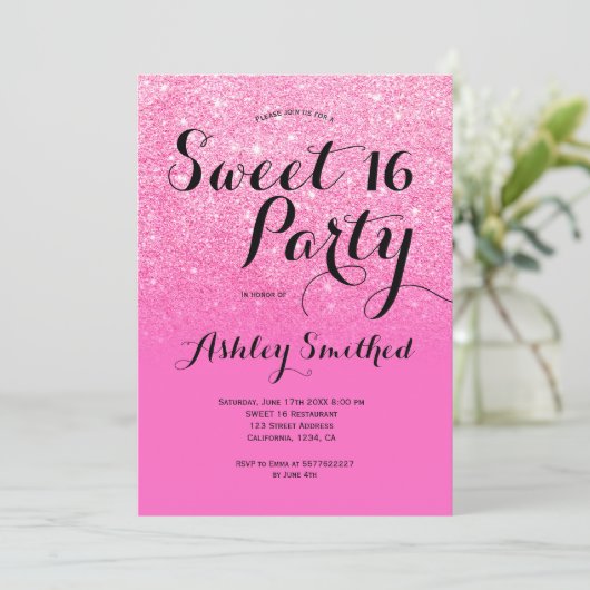 Matig licht roze glitter ombre Sweet 16 Kaart (Staand voorkant)