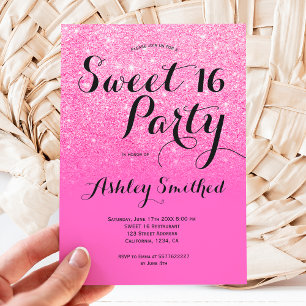 Matig licht roze glitter ombre Sweet 16 Kaart