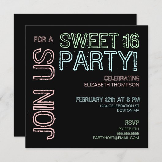 Matig licht zoet 16 uitnodiging op verjaardag (Voorkant / Achterkant)