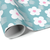 Matig lichtblauw wit bloempatroon cadeaupapier (Rol Hoek)