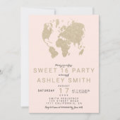 Matig lichtgoudroze wereldkaart, gezoet 16 kaart (Voorkant)