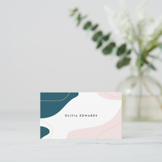 Matig lichtroze blauwgroen witte abstracte penseel visitekaartje (Staand voorkant)