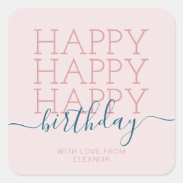 Matig lichtroze Happy Birthday Vierkante Sticker