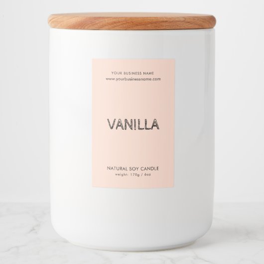 Matig lichtroze kaarsenetiket voedselcontainer etiket (Voorkant)