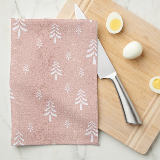 Matig lichtroze kerstboom theedoek (Quarter Fold)