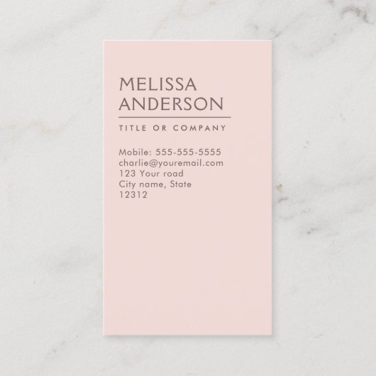 Matig lichtroze minimalistisch professioneel visitekaartje (Achterkant)
