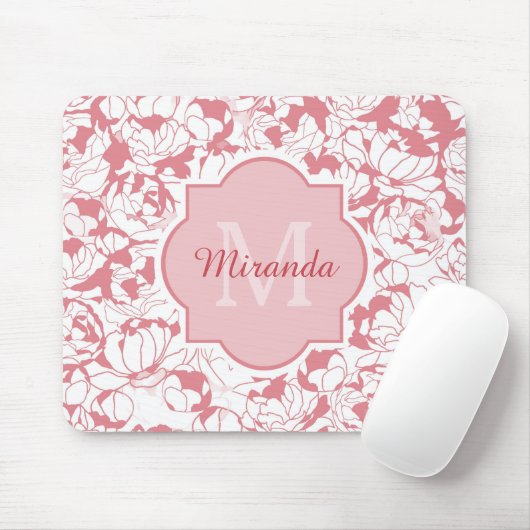 Matig lichtroze monogram voor meisjes met naam muismat (Met muis)
