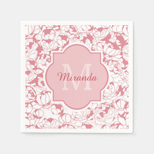 Matig lichtroze monogram voor meisjes met naam servetten (Voorkant)