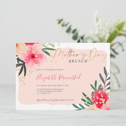 Matig lichtroze roze roze roestvrij moederdag kaart (Staand voorkant)