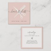 Matig lichtroze schaar met haarstylist vierkante visitekaartje (Voorkant / Achterkant)