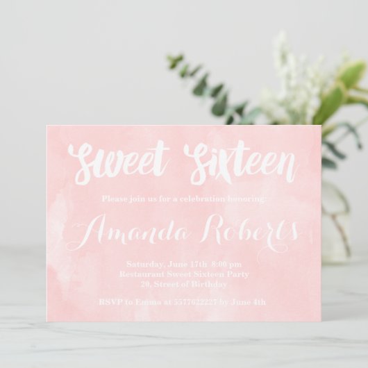 Matig lichtroze waterverf Sweet 16 Kaart (Staand voorkant)