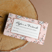 Matig lichtroze witte roos goud glitter floral aanbevelingskaartje