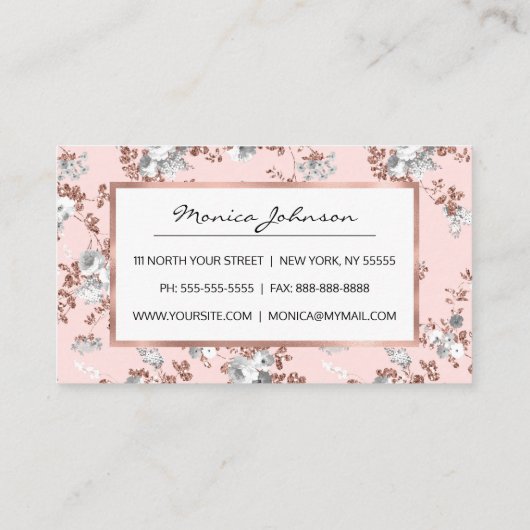 Matig lichtroze witte roos goud glitter floral aanbevelingskaartje (Achterkant)