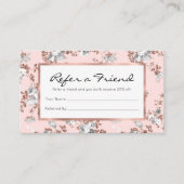 Matig lichtroze witte roos goud glitter floral aanbevelingskaartje (Voorkant)