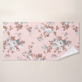 Matig lichtroze witte roos goud glitter floral badhanddoek (Badhanddoek)