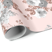 Matig lichtroze witte roos goud glitter floral cadeaupapier (Rol Hoek)