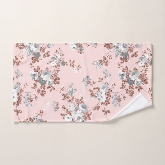 Matig lichtroze witte roos goud glitter floral handdoek (Handdoek)