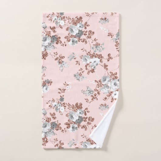 Matig lichtroze witte roos goud glitter floral handdoek (Handdoek)