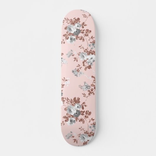 Matig lichtroze witte roos goud glitter floral persoonlijk skateboard (Voorkant)