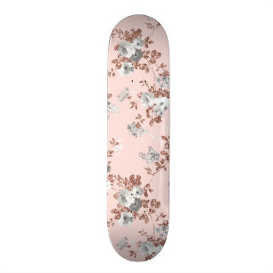 Matig lichtroze witte roos goud glitter floral persoonlijk skateboard