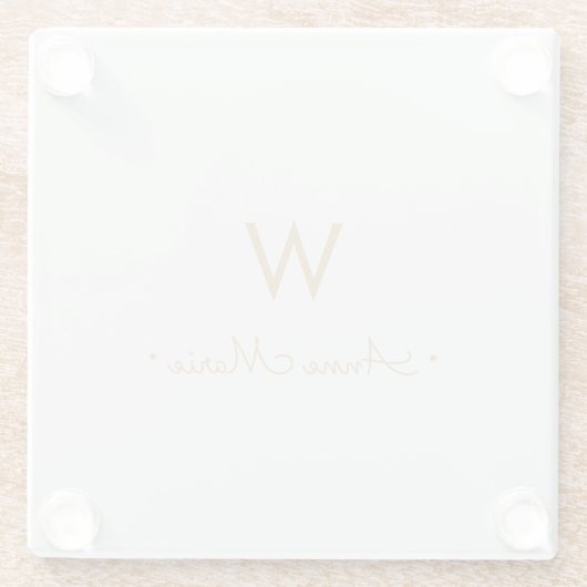 Matig Light Grey Gold Script Monogram Glazen Onderzetter (Achterkant)