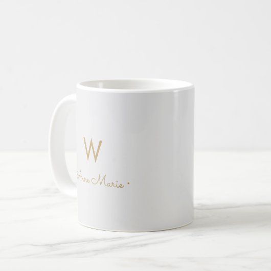 Matig Light Grey Gold Script Monogram Koffiemok (Voorkant links)