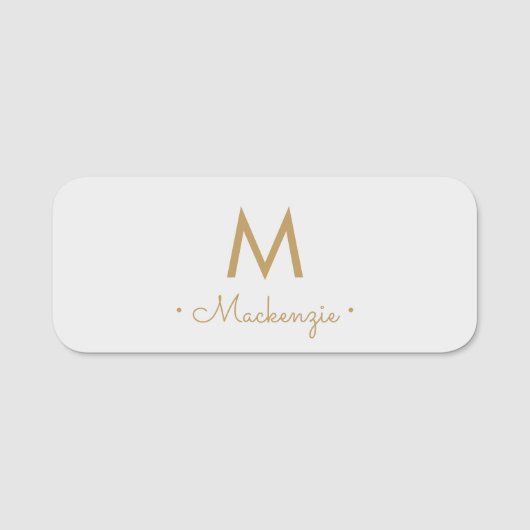 Matig Light Grey Gold Script Monogram Naamplaatje (Voorkant)