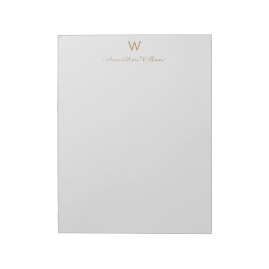 Matig Light Grey Gold Script Monogram Notitieblok (Linkerzijde)