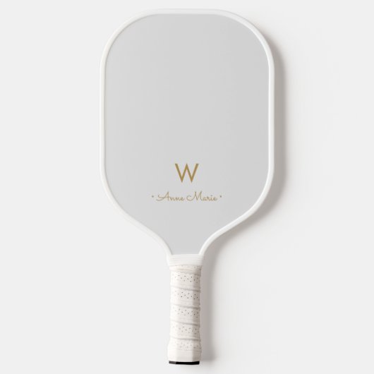 Matig Light Grey Gold Script Monogram Pickleball Paddle (Achterkant)