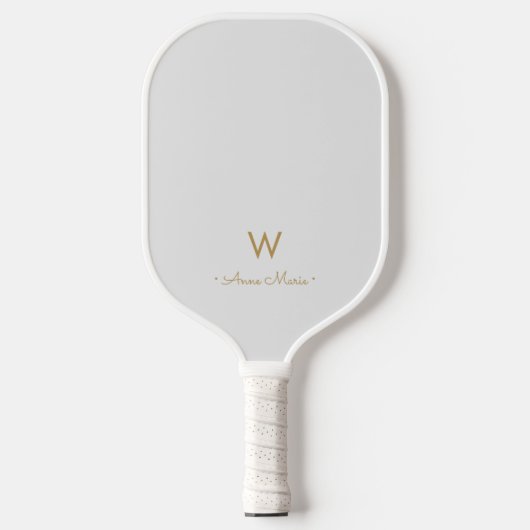 Matig Light Grey Gold Script Monogram Pickleball Paddle (Voorkant)