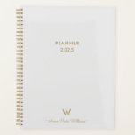 Matig Light Grey Gold Script Monogram Planner<br><div class="desc">Moderne lichtgrijze gouden script monogram planner. Een modern,  elegant monogram ontwerp met gouden handgeschreven minimalistische scripttypografie en sans serif bloktypografie op een elegante bleke pastel Lichtgrijze achtergrond. Het monogram en de naam kunnen gemakkelijk worden gepersonaliseerd.</div>