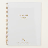 Matig Light Grey Gold Script Monogram Planner (Voorkant)