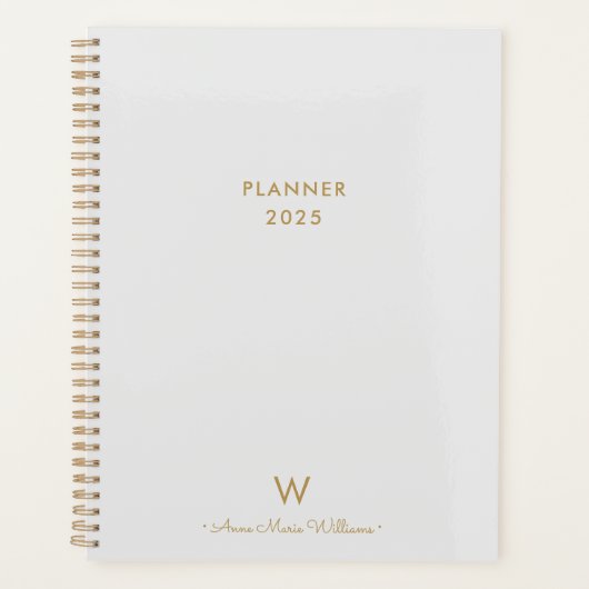 Matig Light Grey Gold Script Monogram Planner (Voorkant)